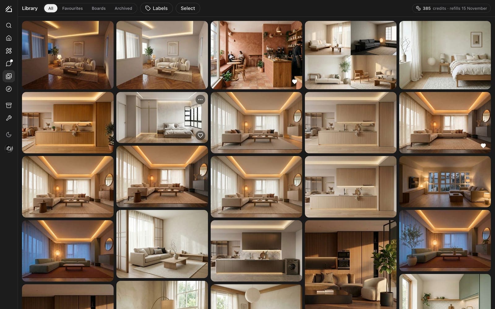 The Library: a grid of renders from many chats