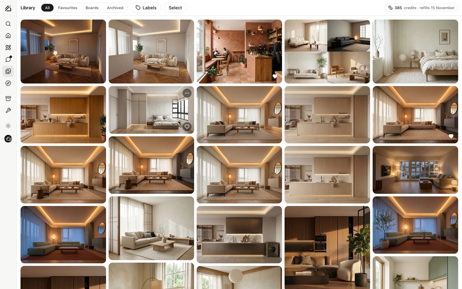 The Library: a grid of renders from many chats